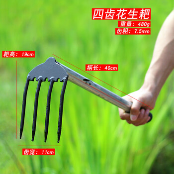谋福 花生耙 松土花园耙钉耙 园艺种花锄头 赶海工具户外小耙锄(四齿花生耙2把装) 100045009849