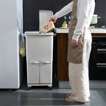 谋福 大号分类垃圾桶带滑轮 分类塑料干湿垃圾桶(48L分类垃圾桶4格) 100043120045