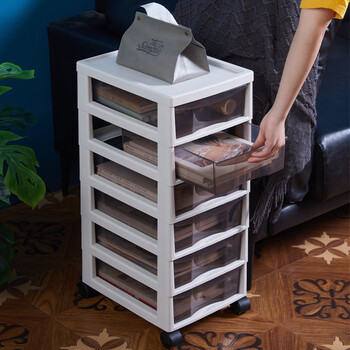 谋福 办公室收纳柜 文件抽屉柜资料组合收纳柜 创意夹缝塑料透明柜（5层有轮） 100045547859