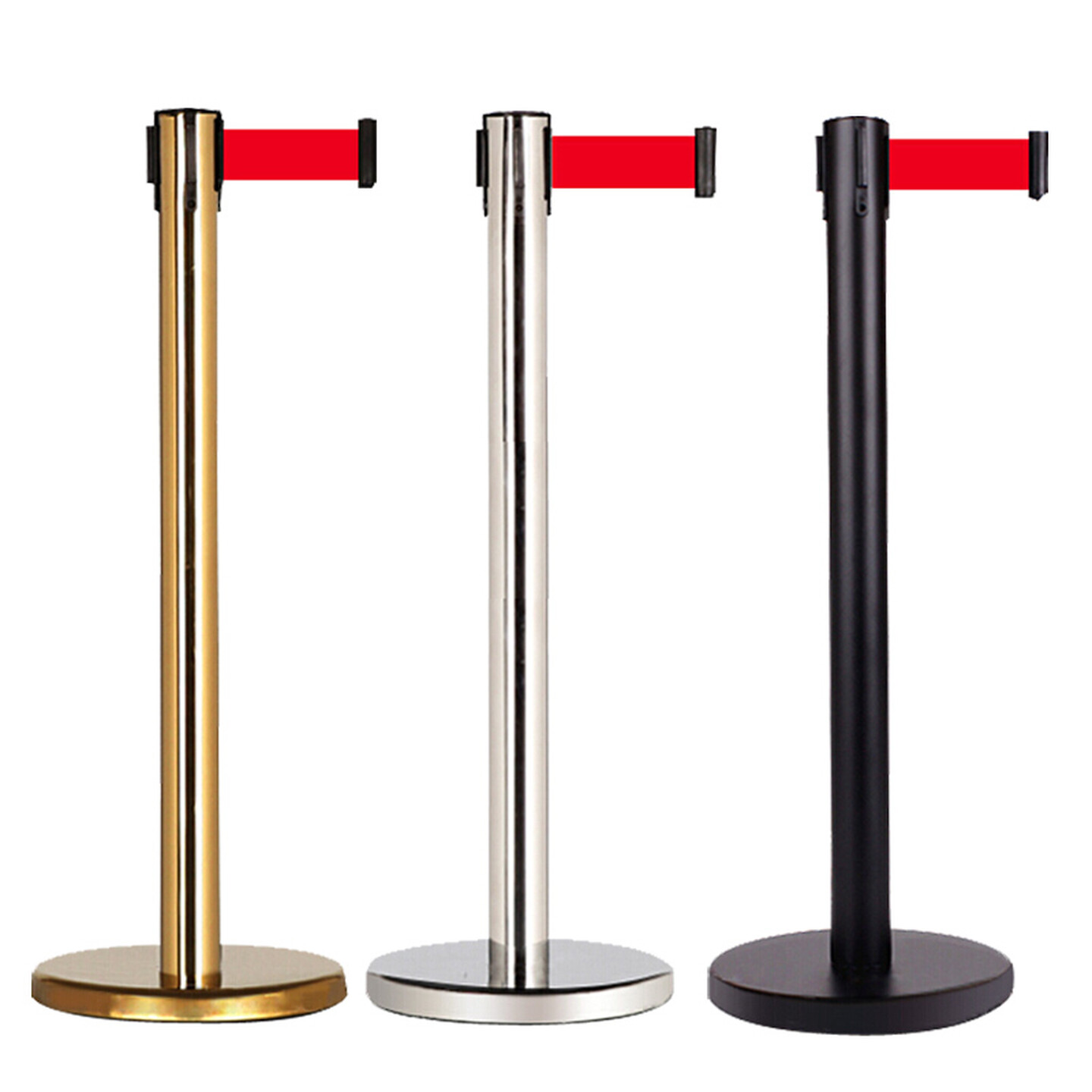 谋福 隔离带伸缩带排队围栏不锈钢 一米线警戒线围栏可印字【黑色加厚5米带铁皮底座】 100105043090