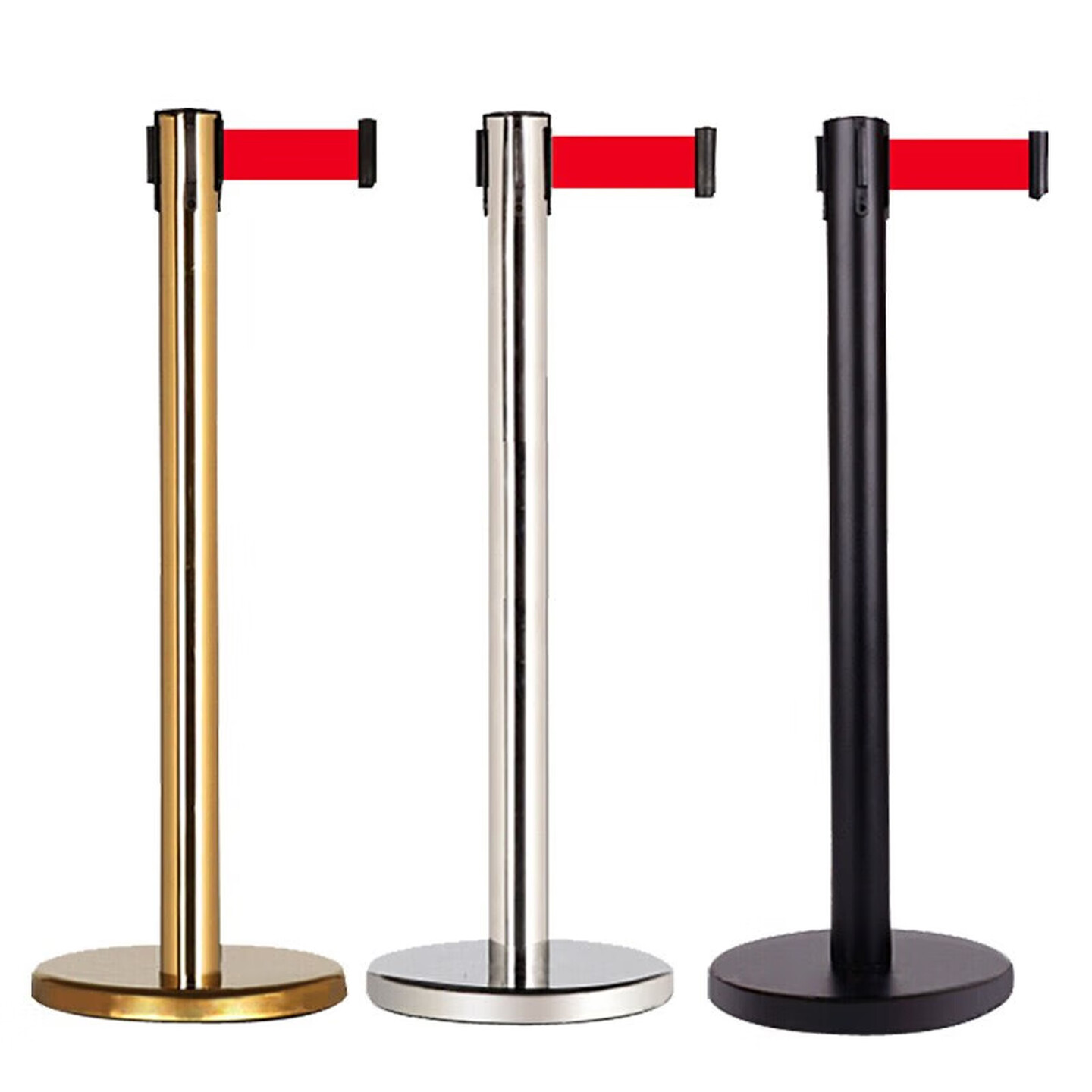 谋福 隔离带伸缩带排队围栏不锈钢 一米线警戒线围栏可印字【咖啡色加厚5米带铁皮底座】 100093797639